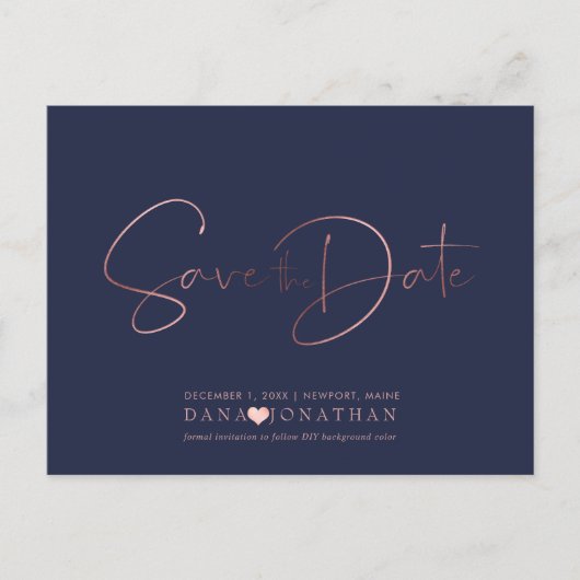 PixDezines Save the Date/Rose Gold Script Briefkaart (Voorkant)
