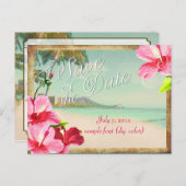 PixDezines/save the date/ tropisch strand Aankondigingskaart (Voorkant / Achterkant)