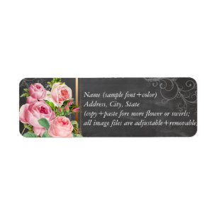PixDezines schoolbord+vintage rozen Etiket
