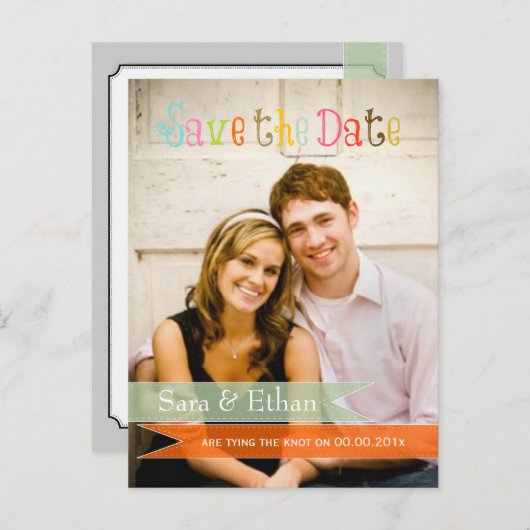 PixDezines seafoam + sinaasappel de datum opslaan Aankondigingskaart (Voorkant / Achterkant)