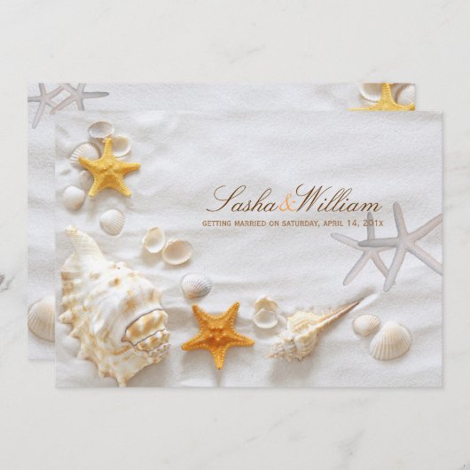 PixDezines SEASHELL/BEACH WEDDING INVITATIONS Kaart (Voorkant / Achterkant)