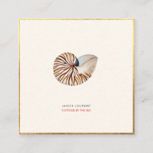 PixDezines SEASHELLS, NAUTILUS, FAUX GOLD FOIL Vierkante Visitekaartje