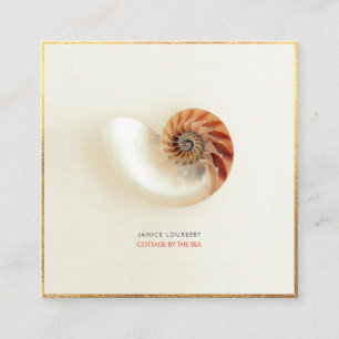 PixDezines SEASHELLS, NAUTILUS, FAUX GOLD FOIL Vierkante Visitekaartje