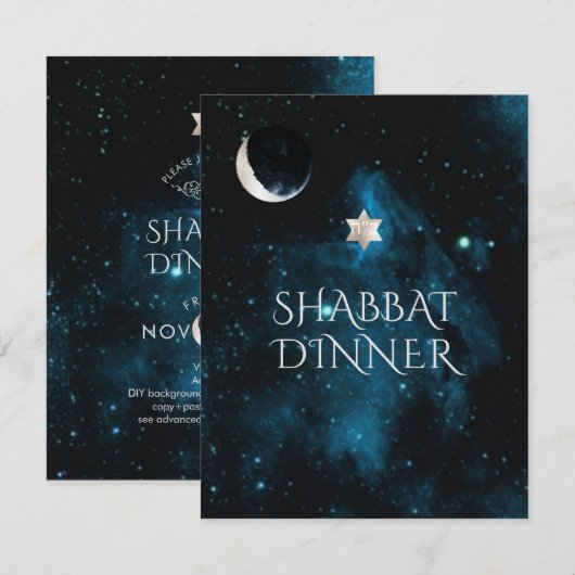 PixDezines Shabbat Dinner Galaxy+Moon Kaart (Voorkant / Achterkant)