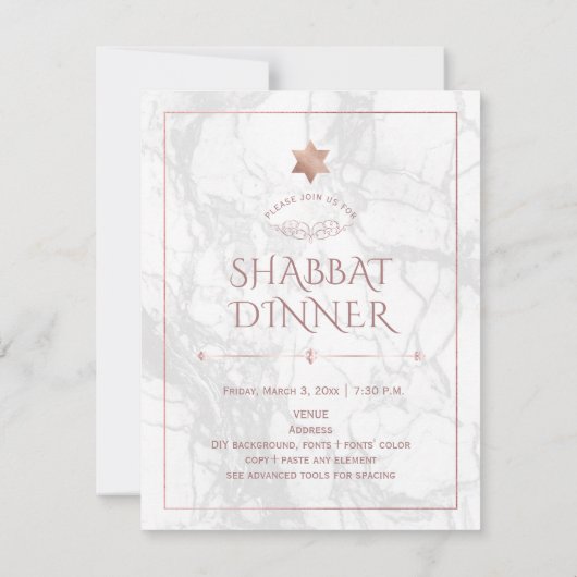 PixDezines Shabbat Dinner Marble+Roos Gold Kaart (Achterkant)
