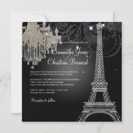 PixDezines SILVER EIFFEL+CRYSTAL CHANDELIER Kaart (Achterkant)