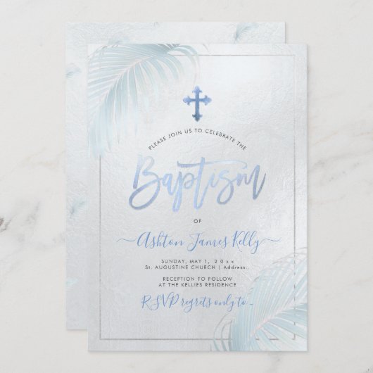 PixDezines Silver Palms Baptisme Kaart (Voorkant / Achterkant)