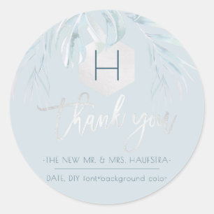 PixDezines Silver Palms Monogram, Dank u Ronde Sticker