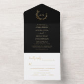 PixDezines Simple Black Faux Gold Wreater All In One Uitnodiging (Binnen)
