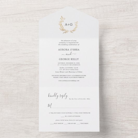 PixDezines Simple Faux Gold Wreater All In One Uitnodiging (Binnen)