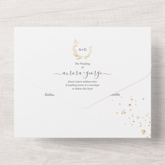 PixDezines Simple Faux Gold Wreater All In One Uitnodiging (Achterkant)