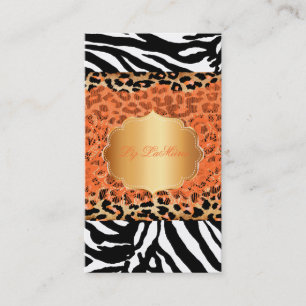 PixDezines sinaasappel  kant+cheetah+zebra Visitekaartje