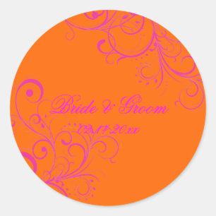 PixDezines Sinaasappel + Roze Swirls trouwstickers Ronde Sticker