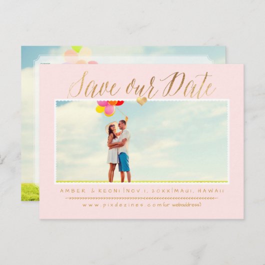 PixDezines Sla de datum/faux gouden moderne script Aankondigingskaart (Voorkant / Achterkant)