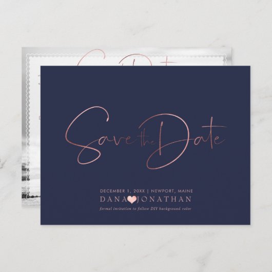 PixDezines Sla de datum/Roos Gold Script op Briefkaart (Voorkant / Achterkant)