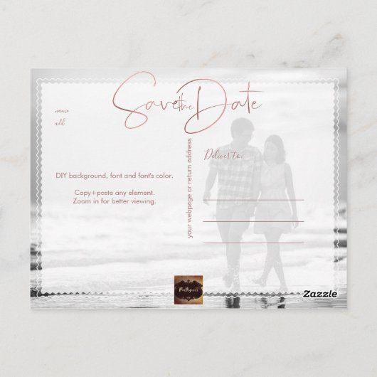 PixDezines Sla de datum/Roos Gold Script op Briefkaart (Achterkant)