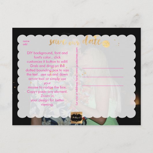 PixDezines Sla de datum / stijlvolle Faux Gold Scr Aankondigingskaart (Achterkant)