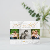 PixDezines Sla onze datum op/chic Faux Gold+Marble Briefkaart (Staand voorkant)
