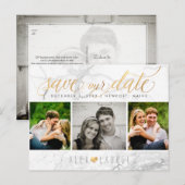 PixDezines Sla onze datum op/chic Faux Gold+Marble Briefkaart (Voorkant / Achterkant)