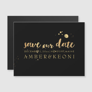 PixDezines Sla onze datum/stijlvol Gold Script op Magnetische Uitnodiging