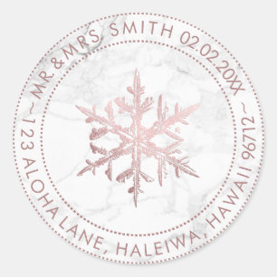 PixDezines SNEEUWVLOK FAUX ROOS GOUDEN FOLIE/MARME Ronde Sticker