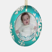 PixDezines Snowflakes Baby's Eerste Kerstmis Keramisch Ornament (Rechts)