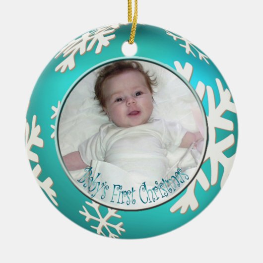 PixDezines Snowflakes Baby's Eerste Kerstmis Keramisch Ornament (Voorkant)