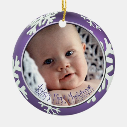 PixDezines Snowflakes Baby's Eerste Kerstmis Keramisch Ornament (Voorkant)