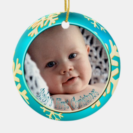 PixDezines Snowflakes Baby's Eerste Kerstmis Keramisch Ornament (Voorkant)