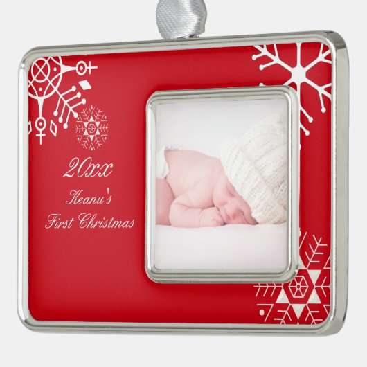 PixDezines Snowflakes First Kerstmis/DIY-kleur Verzilverd Kader Ornament (Links)