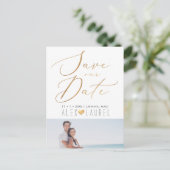 PixDezines sparen onze Datum, Faux Gold Calligrafi Briefkaart (Staand voorkant)