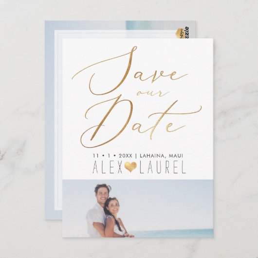 PixDezines sparen onze Datum, Faux Gold Calligrafi Briefkaart (Voorkant / Achterkant)