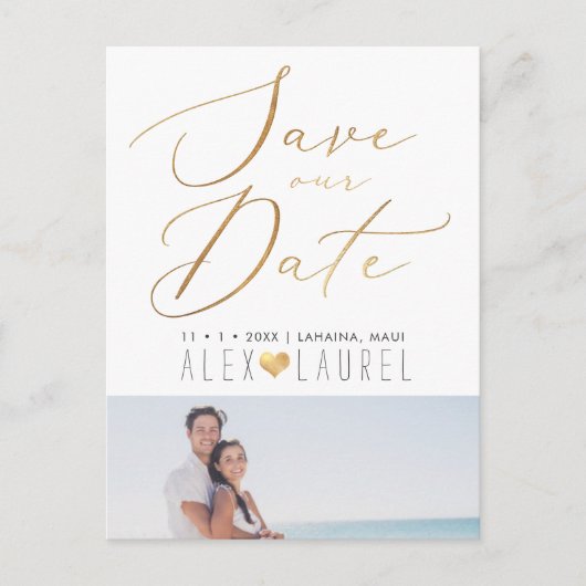 PixDezines sparen onze Datum, Faux Gold Calligrafi Briefkaart (Voorkant)