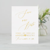 PixDezines sparen onze Datum Luxe Calligrafie Folie Uitnodiging (Staand Voorkant)