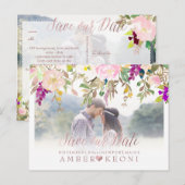 PixDezines Spring Floral Save the Date/Roos Gold Aankondigingskaart (Voorkant / Achterkant)