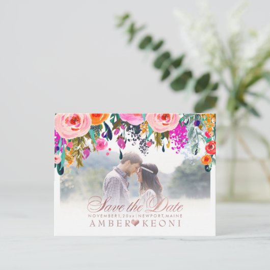 PixDezines Spring Floral Save the Date/Roos Gold Aankondigingskaart (Staand voorkant)