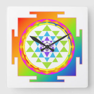 PixDezines Sri Yantra/Chakra/Regenboog Vierkante Klok