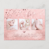 PixDezines Star is geboren, Roos Gold Snow Bokeh Aankondigingskaart (Voorkant)