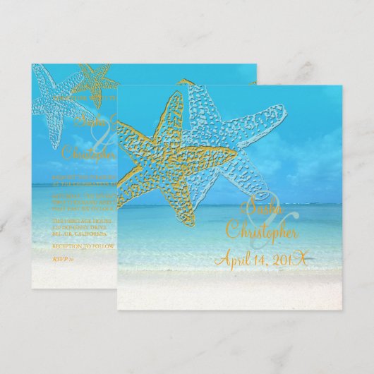 PixDezines Starfish+Beach Wedding Invitations (Devant / Derrière)