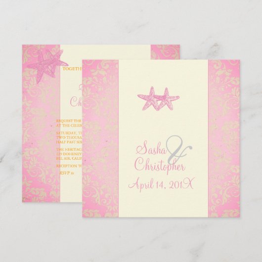 PixDezines Starfish + damask Invitations (Devant / Derrière)