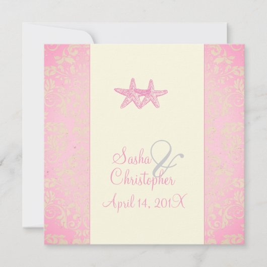 PixDezines Starfish + damask Invitations (Devant)