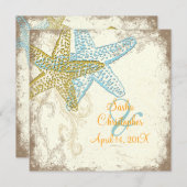 PixDezines Starfish+floral strand bruiloft Kaart (Voorkant / Achterkant)