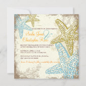 PixDezines Starfish+floral strand bruiloft Kaart (Achterkant)