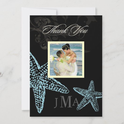 PixDezines Starfish/Monogramme Remerciements Carte (Devant)