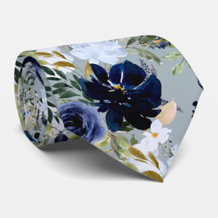 PixDezines Stofblauw Navyblauw Aquarel Bloem Stropdas