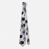PixDezines Stoffig Blauw Navy Waterverf Flowers Ro Stropdas (Voorkant)