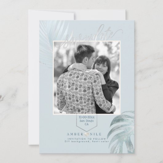 PixDezines Stoffig Blauw Opslaan Datum/Zilveren Pa Save The Date (Voorkant)