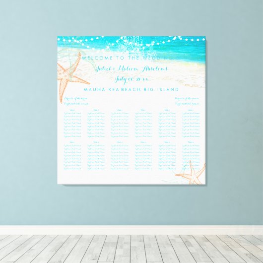 PixDezines strand/bruiloft zitkaart Canvas Afdruk (Insitu (Houten vloer))
