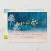 PixDezines Strand Faux Goud Modern Borstel Script  Aankondigingskaart (Voorkant / Achterkant)