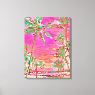 PixDezines Strand/Hawaii/Baai/Roze/Turquoise Canvas Afdruk